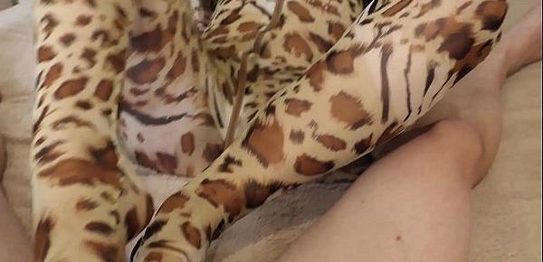  Teen Blowjob Big Dick and Footjob in Leopard Costume - Cumshot POV